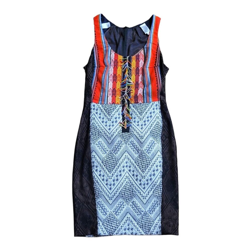 Byron Lars Pencil Dress SZ 6 Gramercy Sheath Beaded Striped Geometric